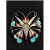 Image 1 : Large Sterling Silver Native American Butterfly Brooch, Inlaid w/Mother of Pearl and Turqouis onyx H