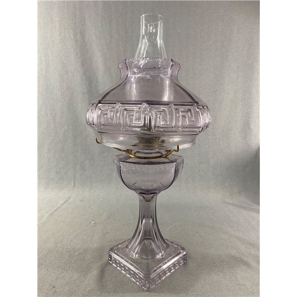 Very Nice Vintage Amethyst Oil Lamp w/ Glass Chimney & Shade. Approx. 18" H