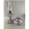 Image 2 : Very Nice Vintage Amethyst Oil Lamp w/ Glass Chimney & Shade. Approx. 18" H