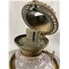 Image 9 : Very Nice Vintage Amethyst Oil Lamp w/ Glass Chimney & Shade. Approx. 18" H