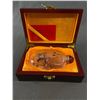 Image 1 : Large Vintage Reverse Painted 5" H  Asian Snuff Bottle In Wood Presentation 6.5" x 4.5" Case.