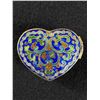 Image 1 : Vintage Hand Painted Enambled Cloisonne Hinged Metal Heart Shaped Trinket Box. Approx. 2" x 1.5" x .