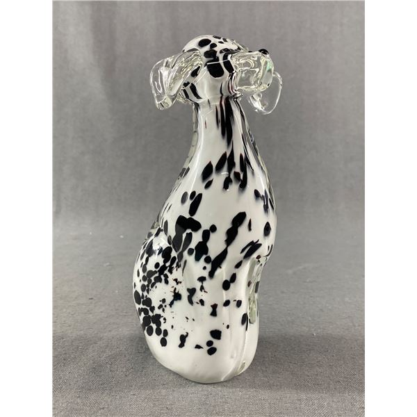 1980s Murano Style Artt Glass Dalmation Sculpture Clear Ears, Muzzle and Tail- approx 7" tall