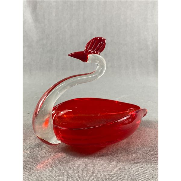 Vintage Ruby Red Glass Swan Sculpture