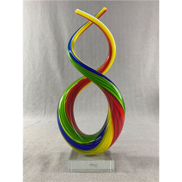 Beautiful Murano Hand Blown Contemporary Glass Sculpture "Two Become One" 12" tall