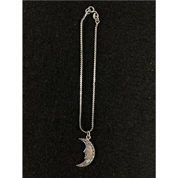 Sterling Silver w/ Moon Sichel w/ Markasite Stones Charm Bracelet