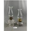 Image 1 : 2 Antique Clear Glass Oil Lamps -  Double Handle Approx. 12.5" H & English Made Finger Lamp Is Appro