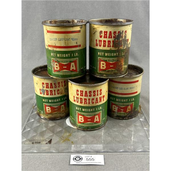 5 Vintage B/A Chasis Lubricant 1Lb Tins. Full