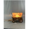 Image 1 : Unique Vintage Covered Wagon Lamp w/ Cowboy Scene On Lamp Shade. Approx. 13" L (without hitch) & 12"