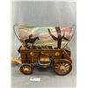 Image 2 : Unique Vintage Covered Wagon Lamp w/ Cowboy Scene On Lamp Shade. Approx. 13" L (without hitch) & 12"