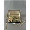 Image 1 : Vintage Hard Case Western Style Jewelry Box w/Assorted Vintage Jewelry . Approx. 8.5" x 6" x 1.75"