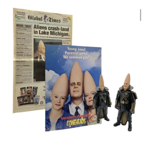 Coneheads (1993) - Prop Newspaper and Toy Action Figures