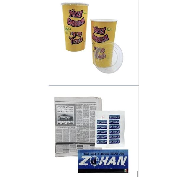 You Don't Mess with the Zohan (2008) - Prop Collection - Newspaper, Cups, Stickers and Packing Pass