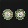 Image 2 : New 14k Yellow Gold 1.33 ctw Diamond Emerald Halo Milgrain Flower Cluster Earrin
