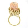 Image 8 : Vintage 14k Gold Rose Carved Coral High Relief Diamond Center Open Freeform Ring