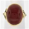Image 1 : Antique Arts & Crafts 14K Gold Cabochon Red Stone w/ Floral Sides Solitaire Ring