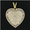 Image 2 : 14k Yellow Gold 0.80 ctw Round & Baguette Diamond w/ Domed Center Heart Pendant
