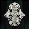 Image 2 : Antique Art Deco 18K White Gold .35 ctw Diamond Domed Etched Filigree Dinner Rin