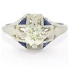 Image 1 : Antique Art Deco 20k White Gold Diamond and Sapphire Engagement Ring