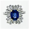 Image 5 : Vintage Platinum 3.43 ctw AGL Cushion Sapphire & Diamond Ballerina Cocktail Ring