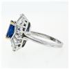 Image 7 : Vintage Platinum 3.43 ctw AGL Cushion Sapphire & Diamond Ballerina Cocktail Ring