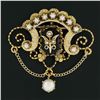 Image 2 : Victorian Revival 14K Gold Black Onyx Seed Cultured Pearl Dangle Brooch Pendant