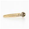 Image 5 : Petite Antique 14K Gold Buttercup Prong Set Diamond Solitaire Hand Engraved Ring