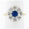 Image 1 : Antique FRENCH 18k TT Gold GIA NO HEAT Sapphire & Diamond Flower Cluster Ring