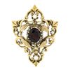 Image 1 : Antique Victorian Revival 14K Gold Oval Garnet & Pearl Floral Pin Brooch Pendant
