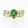 Image 4 : 18k Yellow Gold 3.06 ctw Pear Prong Emerald Solitaire Pave Diamond Engagement Ri