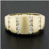 Image 2 : Unisex 14K Gold 0.60 ctw Round Diamond Grooved Channel Brushed Wide Band Ring