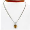 Image 1 : 14K White Gold 3.71 ctw Cushion Checkerboard Citrine Diamond Halo Pendant & Chai