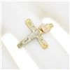 Image 3 : 14k Tri Color Gold Detailed Matte Finish Coin Edge Crucifix Cross Band Ring