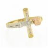 Image 4 : 14k Tri Color Gold Detailed Matte Finish Coin Edge Crucifix Cross Band Ring