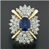 Image 3 : Large Vintage 14k Gold 6.24 ctw GIA Oval Ceylon Sapphire & Diamond Cocktail Ring