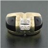 Image 2 : 14K Yellow Gold .12 ctw Pave Diamond Black Onyx Sides Polished Wide Dome Band Ri