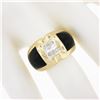 Image 3 : 14K Yellow Gold .12 ctw Pave Diamond Black Onyx Sides Polished Wide Dome Band Ri