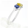 Image 7 : 14k White Gold 2.25 ctw Oval Yellow & Pear Cut Blue Sapphire Three 3 Stone Ring