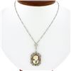 Image 1 : Antique 14k White Gold Cameo Filigree Floral Frame Pendant & 16.5" Fancy Chain