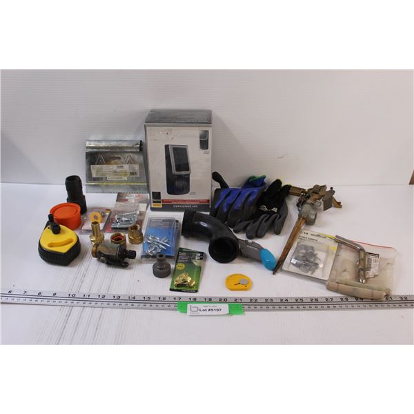 Taymor Electronic Dead Bolt (Sealed), Sprinkler, Pressure Washer Tip, Hooks, Misc.