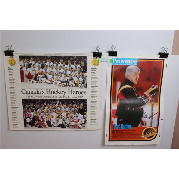 XIX 2002 Canada's Hockey Team Poster - 24" x 20" & Pat Quinn Canucks Poster - 15" x 24"