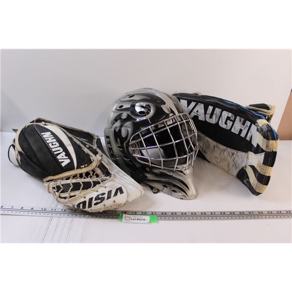 Hockey Goalie Mask & Gloves (Worn) - as is