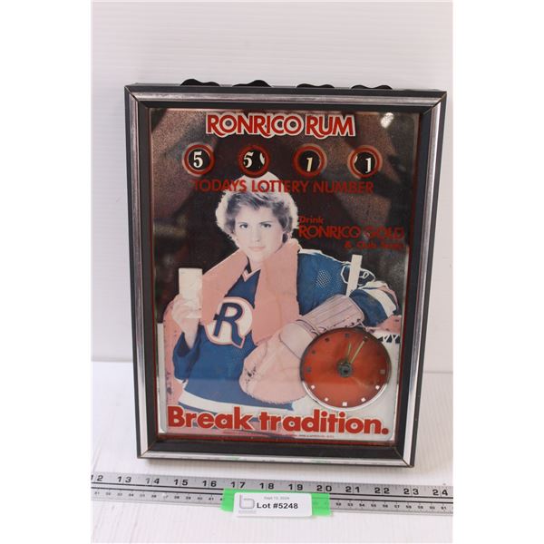 RonRico Rum Hockey Clock - 13" x 10" - May Need Batteries, as is