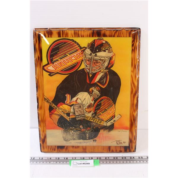 Canucks Kirk McClain Goalie Hockey Picture on Wood w/Epoxy Topcoat - 15" x 12"