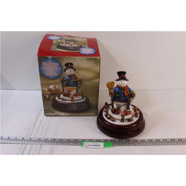 Illuminated Snowman w/ Children Christmas Decor - 8" x 6" - May Need Batteries, Untested