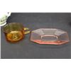 Image 3 : (3) Decoative Plates, Glass Cream and Sugar, Amber Glass Cup, Depression Glass Tray, (2) China Cream
