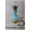 Image 1 : Vintage Blue Opalescent Glass Lamp Missing Lamp Shade - Tested Works