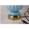 Image 2 : Vintage Blue Opalescent Glass Lamp Missing Lamp Shade - Tested Works