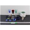 Image 1 : Tinkerbell Mug, (3) Colored Glass Liqueur Glasses, (11) Miniature Figurines (Assorted)