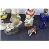 Image 5 : (18) Glass & Porcelain Figurine Trinkets: Blue Glass, Birds, Dolphins, Bunny Candle, Misc.